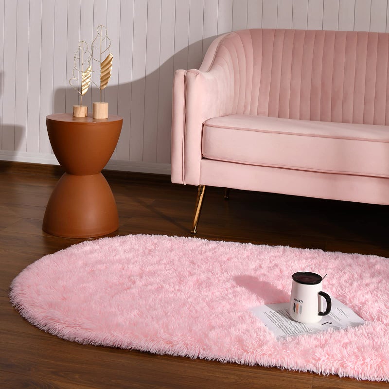 Softlife Fluffy Rugs for Bedroom, Shag Cute Area Rug for Girls and Kids Baby Room Home Decor, 2.6 x 5.3 Feet Oval Indoor Carpet for Nursery Dorm Living Room, Pink - Image 4
